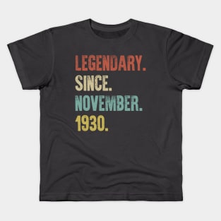 Retro Vintage 90th Birthday Legendary Since November 1930 Kids T-Shirt